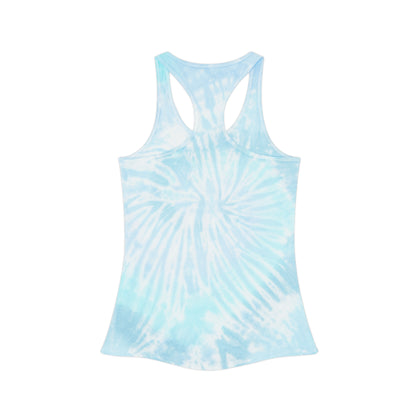 Tie-Dye Racerback Tank Top — Light Blue Swirl with Pink Anchor Logo
